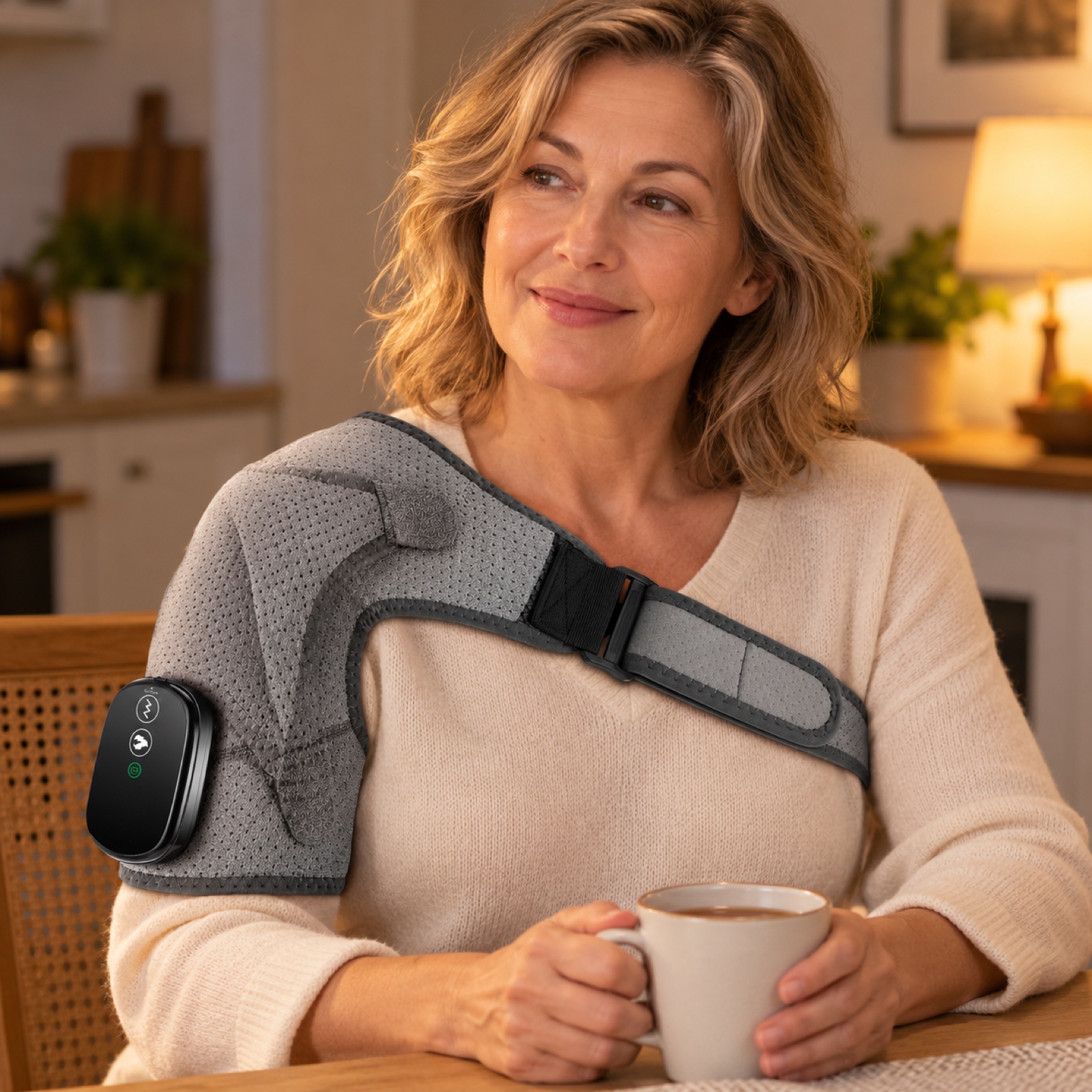 Heated Shoulder Wrap: worn at home